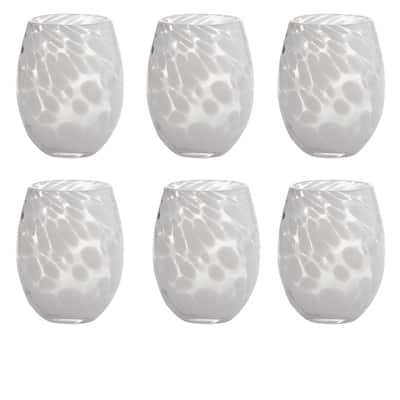 16 oz. Confetti Glass Stemless Wine Drinkware White Dishwasher Safe Beverage Glassware Set of 6