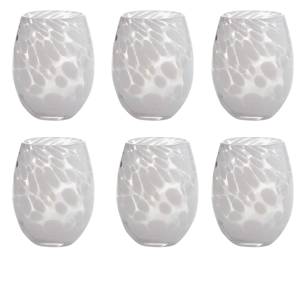 16 oz. Confetti Glass Stemless Wine Drinkware White Dishwasher Safe Beverage Glassware Set of 6