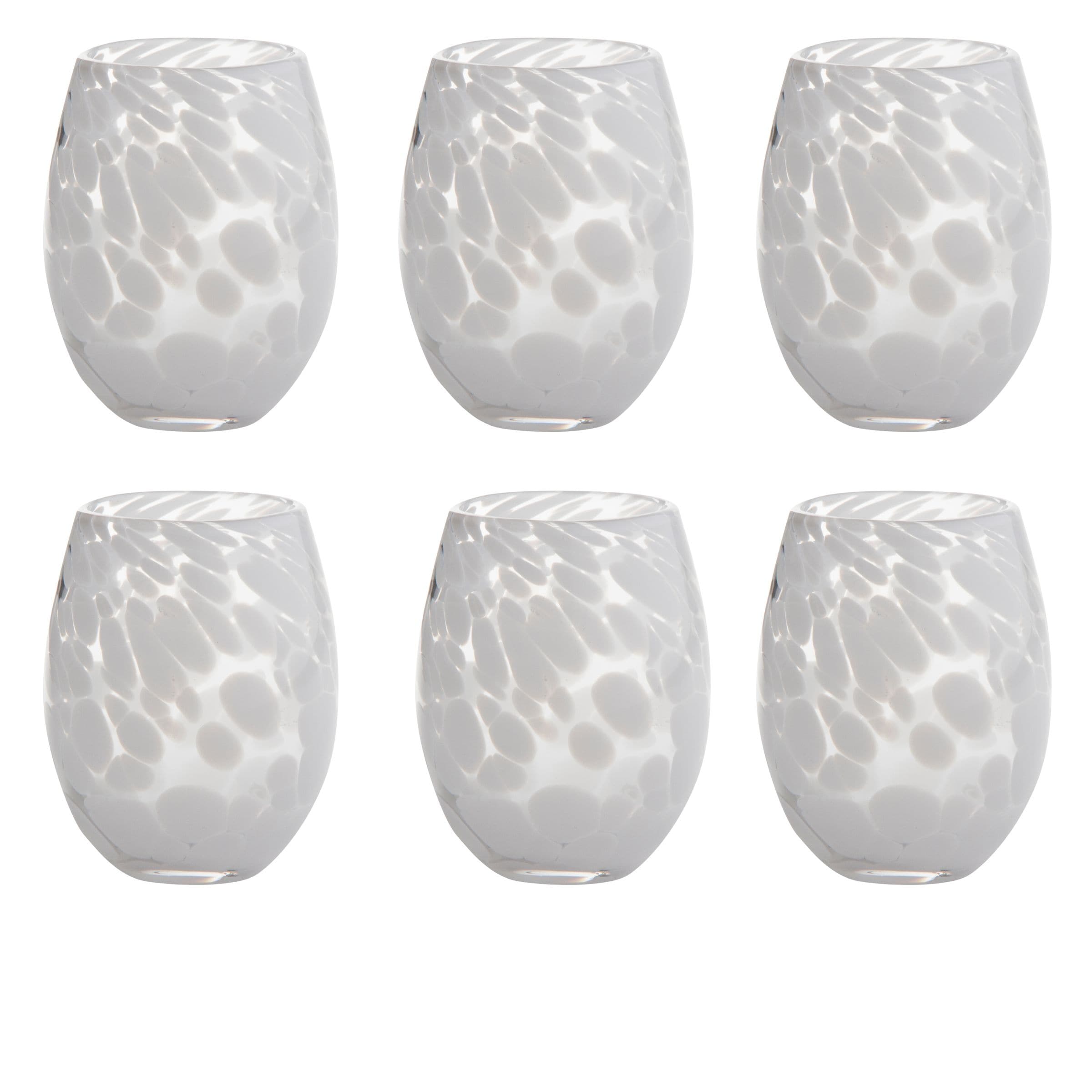 16 oz. Confetti Glass Stemless Wine Drinkware White Dishwasher Safe Beverage Glassware Set of 6