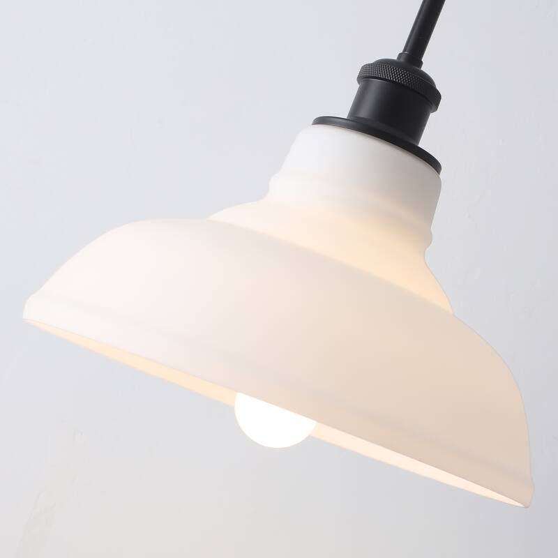 1-Light Adjustable Dome Shaded Pendant Light with Cream Glass Shade, Semi Flush Mount Chandelier for Dining Room Living Room