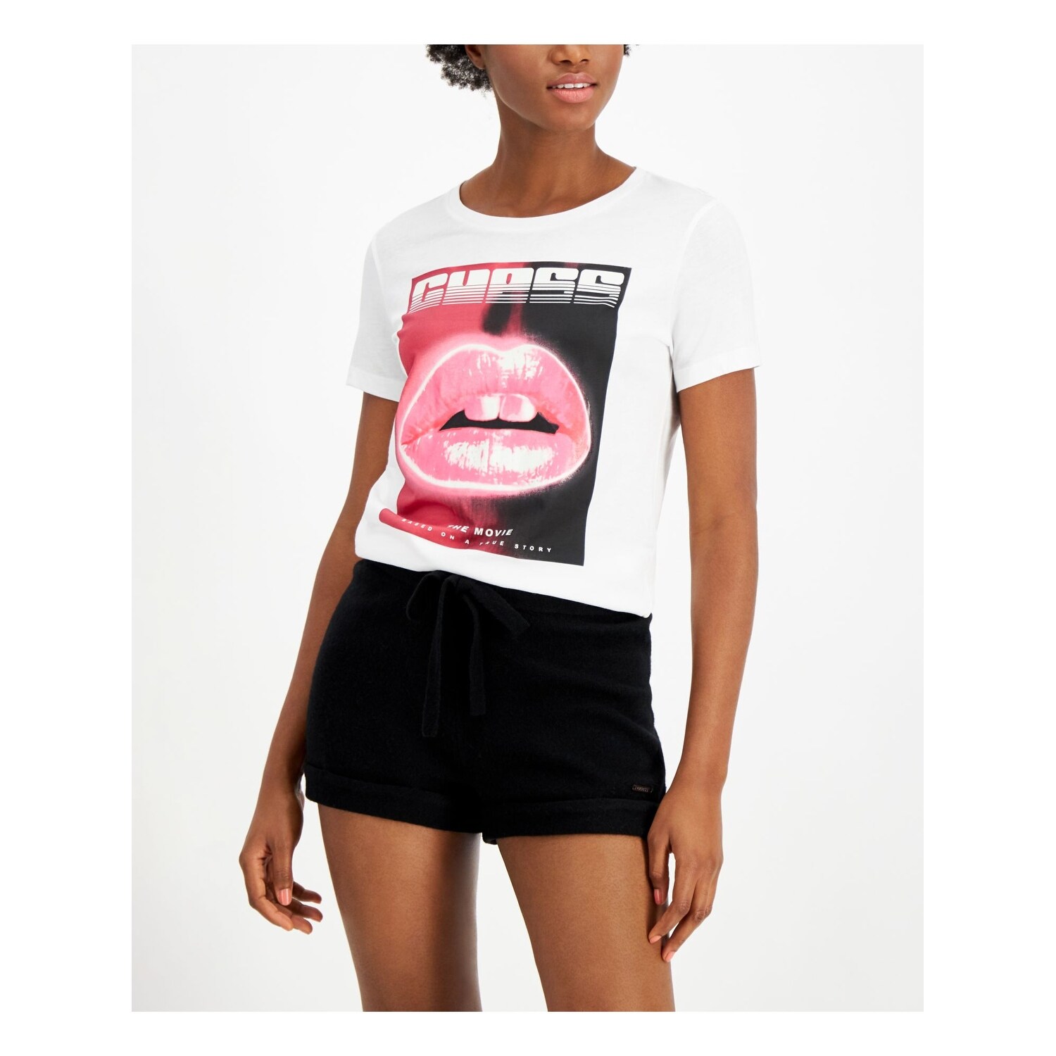 Shop Now For The GUESS Womens White Glow-in-the-dark Screen Print Printed  Short Sleeve T-Shirt XL | AccuWeather Shop