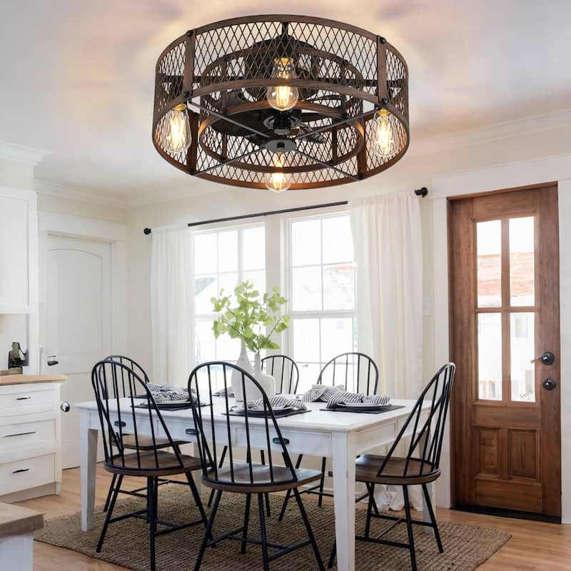20-26Inch Caged Ceiling Fan with Light and Remote: APP Control Quiet DC Motor (E26 Bulbs Included)
