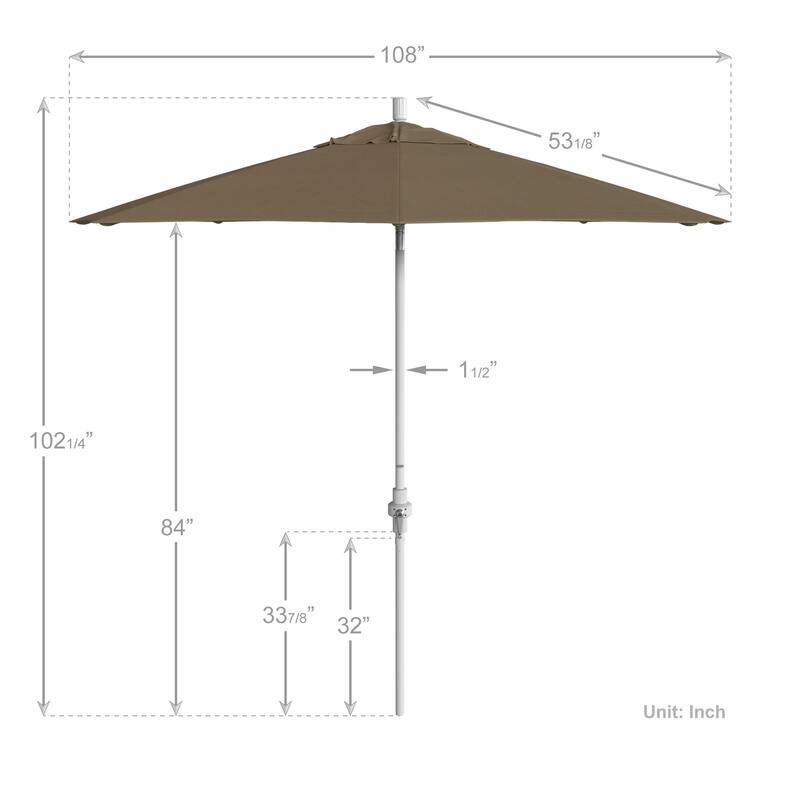 California Umbrella 9' Rd.Crank Lift, Collar Tilt, Aluminum Pole, /Fiberglass Rib Patio Umbrella, White Finish, Olefin Fabric