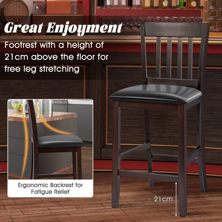 25 Inches Set of 2 Bar Stools with Rubber Wood Legs - 18.5" x 16.5" x 39" (LxWxH)