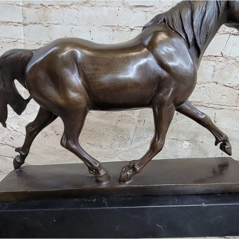 Signed Prosper Lecourtier Racing Imitative Horse Stallion Hot Cast Sculpture Marble Base