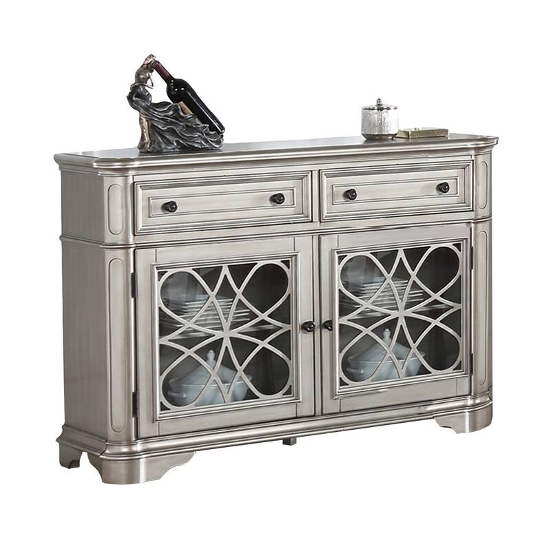 Wood Dining Server with 2 Drawers and 2 Doors - Silver
