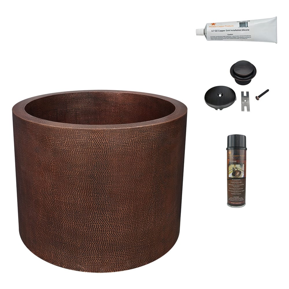 45" Hammered Copper Japanese Style Soaker Bathtub and Drain Package