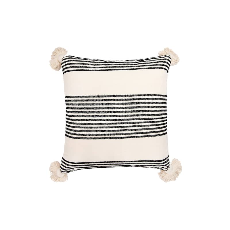Cotton and Chenille Woven Striped Pillow with Tassels