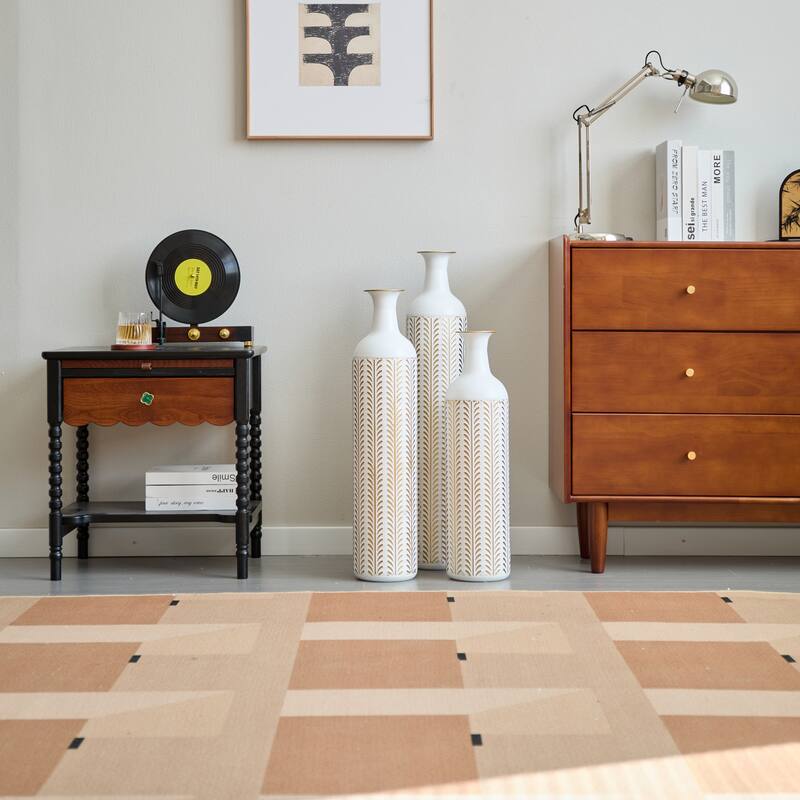 Floor Metal Vase Modern Style White Metal Vase 3-Piece Set Gorgeous Home Decoration Large Glazed Metal Vase