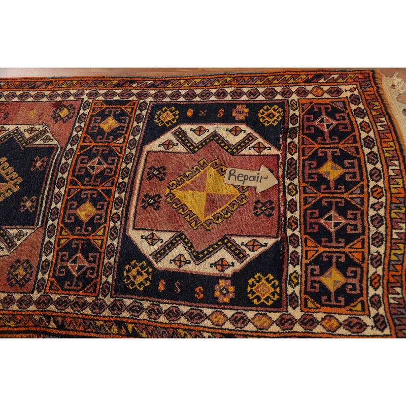 Tribal Anatolian Turkish Vintage Runner Rug Hand-Knotted Wool Carpet - 3'4"x 11'3"