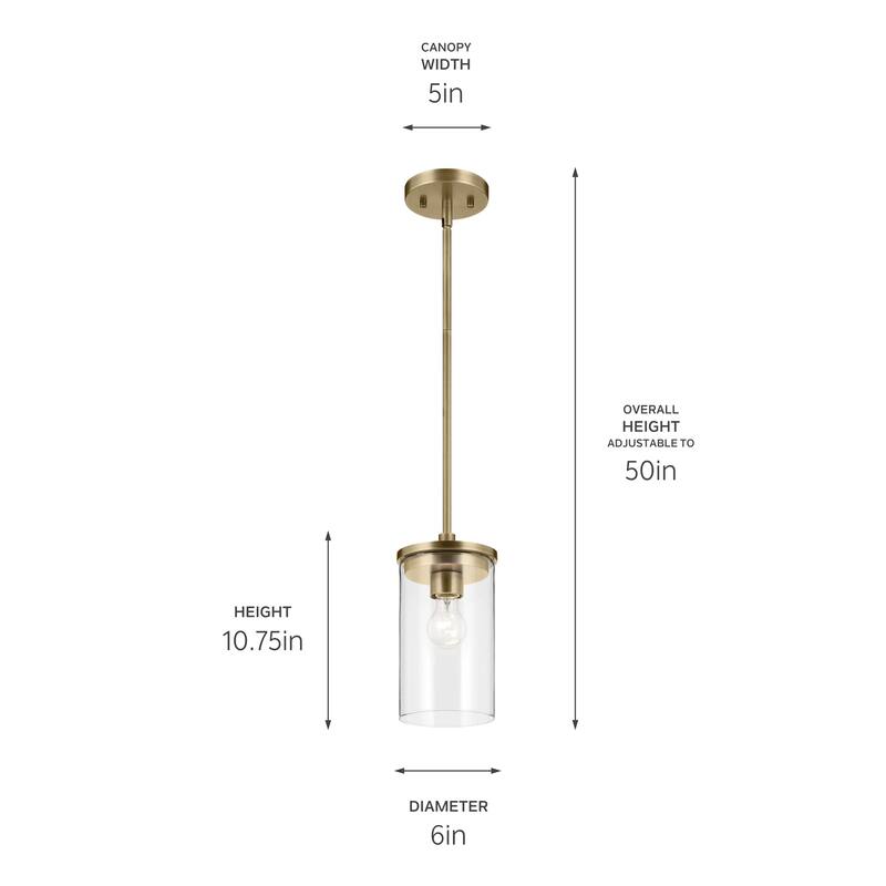 Kichler Lighting Crosby 1-Light Natural Brass Mini Pendant Light with Clear Glass