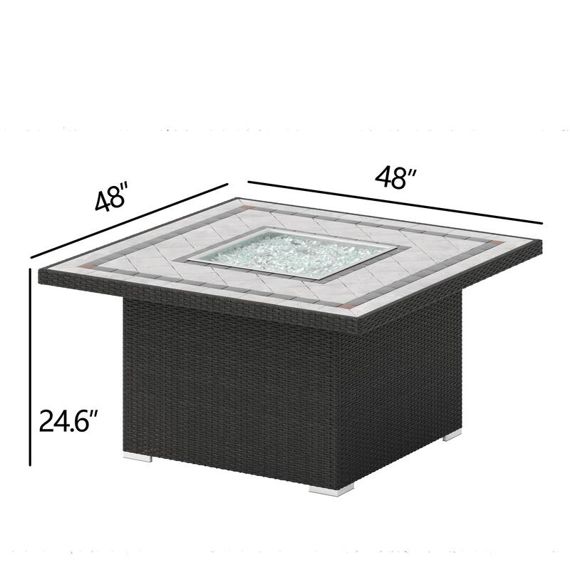 Corvus Duff 1-piece Square Wicker Patio Fire Pit Table with Ceramic Tile Top and Lid
