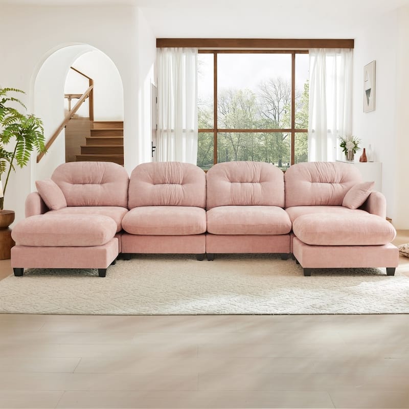 140" Premium Modular Chenille Sectional U-shaped Sofa with Movable Ottomans