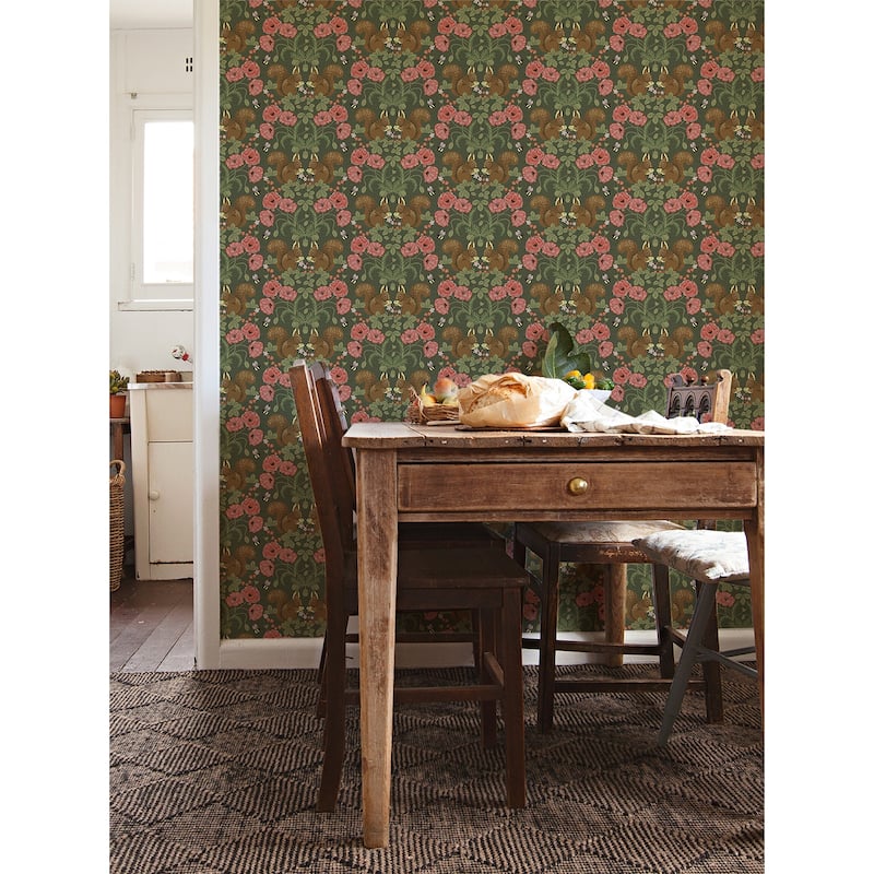 A-Street Prints Kurre Dark Green Woodland Damask Wallpaper