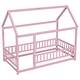 preview thumbnail 48 of 67, Wooden Floor Bed with House Roof Frame and Guardrails