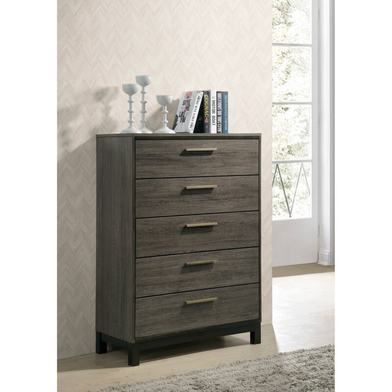 Ioana Antique Grey Finish Wood Bed Room Set, Queen Size Bed, Dresser, Mirror, Night Stand, Chest