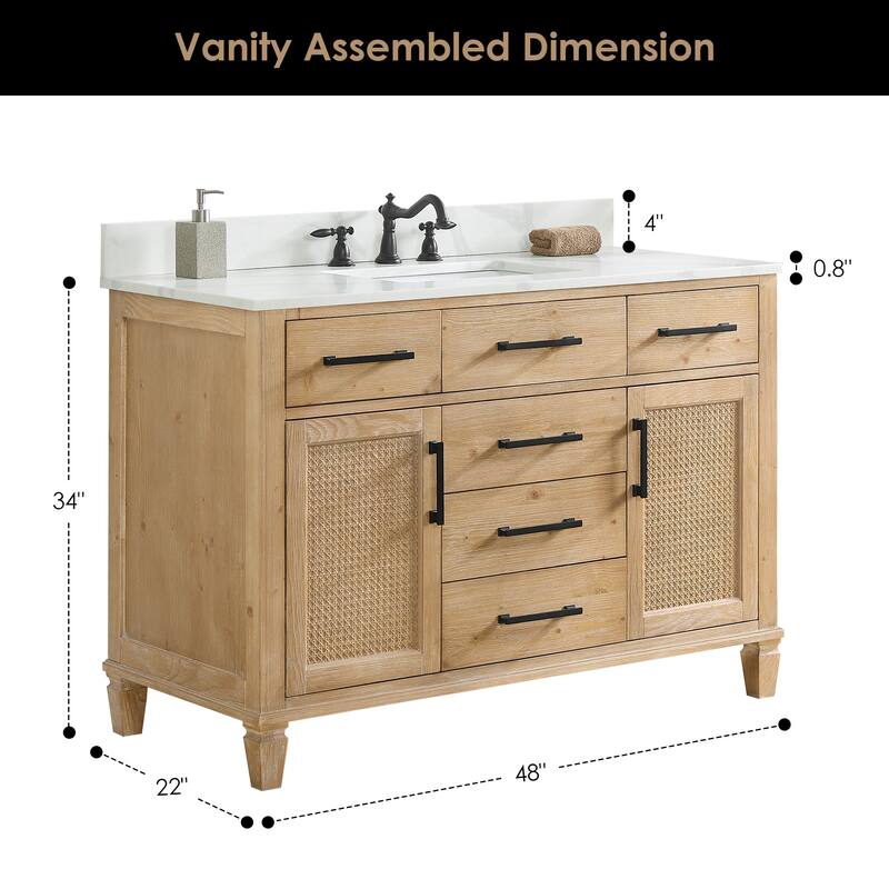 Altair Solana Bath Vanity with Calacatta White Quartz Stone Countertop without Mirror