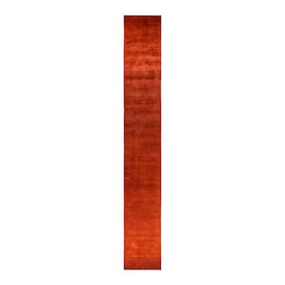 Overton Hand Knotted Wool Vintage Inspired Modern Contemporary Overdyed Orange Runner Rug - 3' 1" x 22' 8"