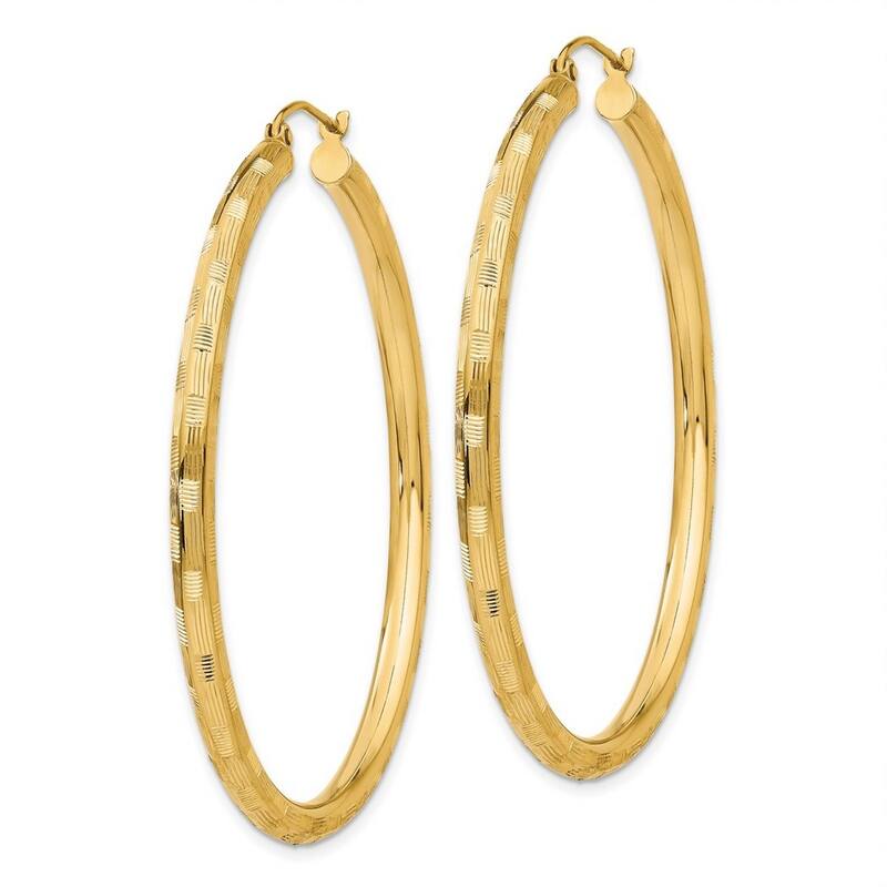 Curata 14k Yellow Gold Textured Checkerboard 50x3mm Hoop Earrings
