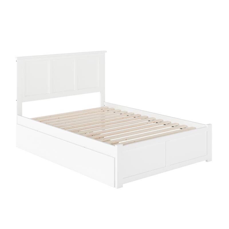 Twin Trundle Bed - Full Size Platform Bed with Footboard - White Finish - Traditional Style