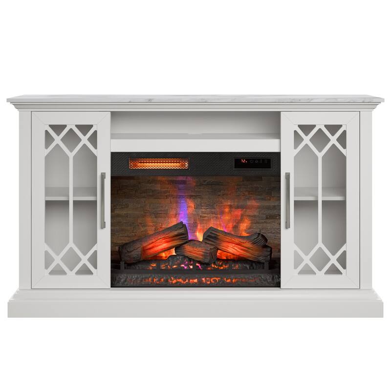 duraflame® Electric Fireplace Media Console for 65 Inch TVs with Glass Doors, Bright White