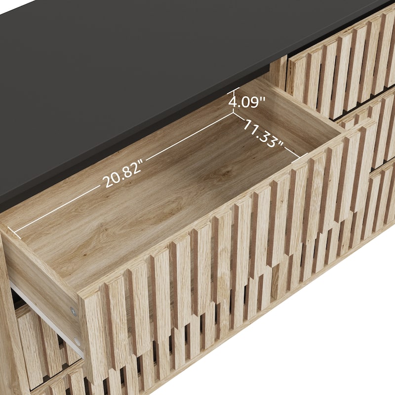 Double Dressers with 6 Drawers, Large Capacity Fluted Wood Storage Cabinet, Clothing Organizer with Metal Legs