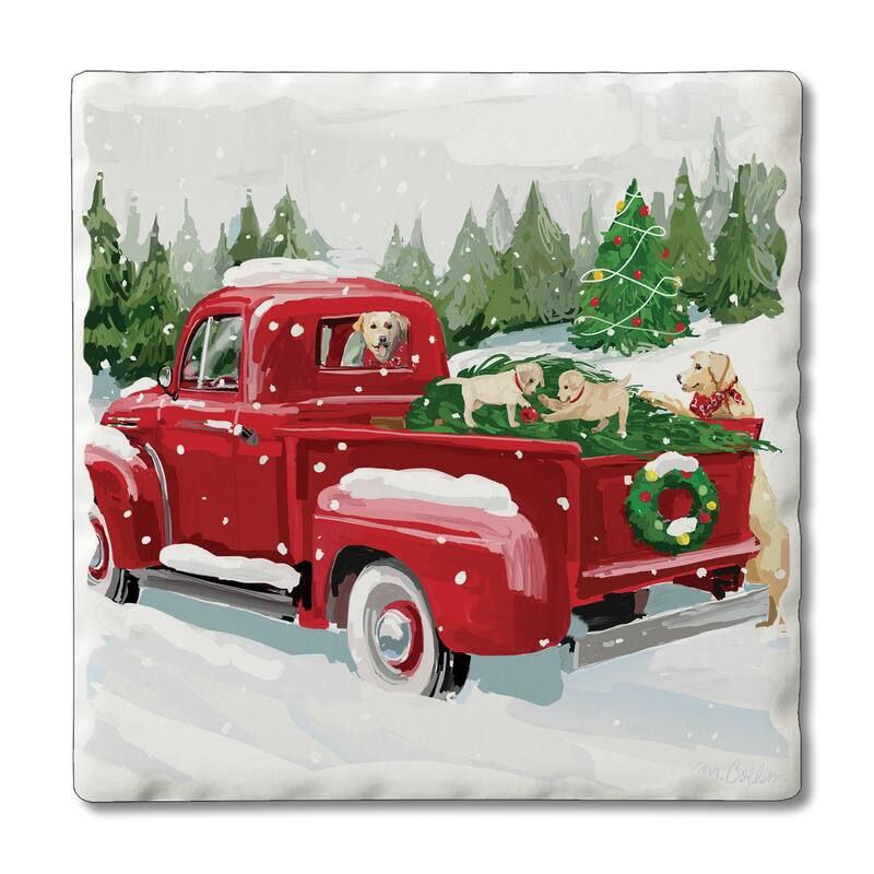 Counterart Absorbent Stone Coasters - Winter Truck - Set of 4 - 4x4x141