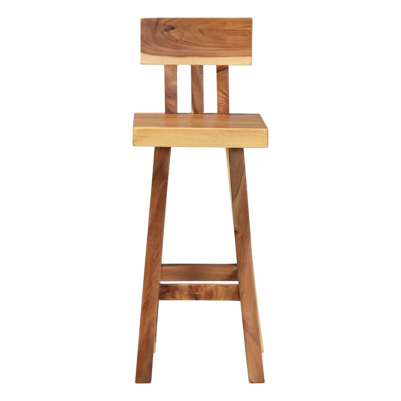 Luli Suar Wood Bar Stool - Handcrafted Solid Wood Stool with Backrest, Rustic Modern Seating for Kitchen or Bar Area