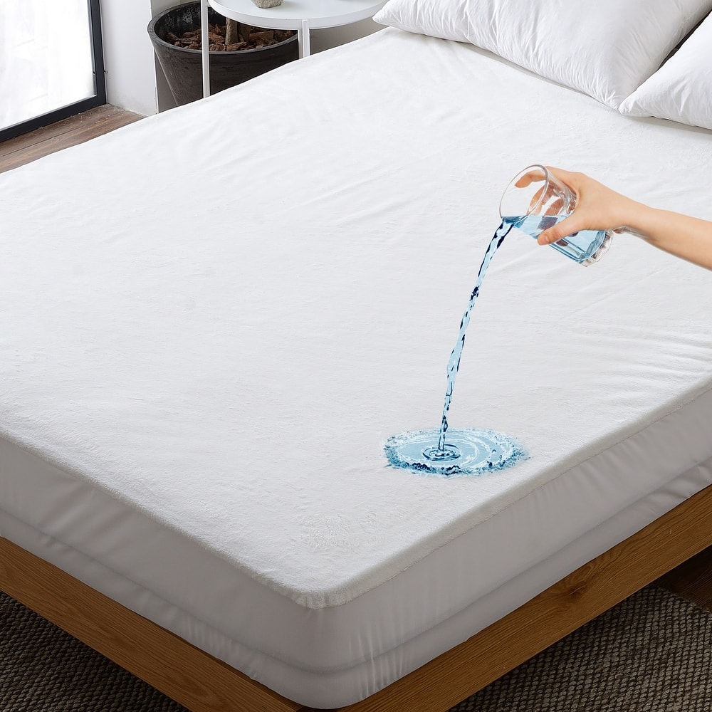 Cheer Collection Velvet Plush Waterproof Mattress Protector - White