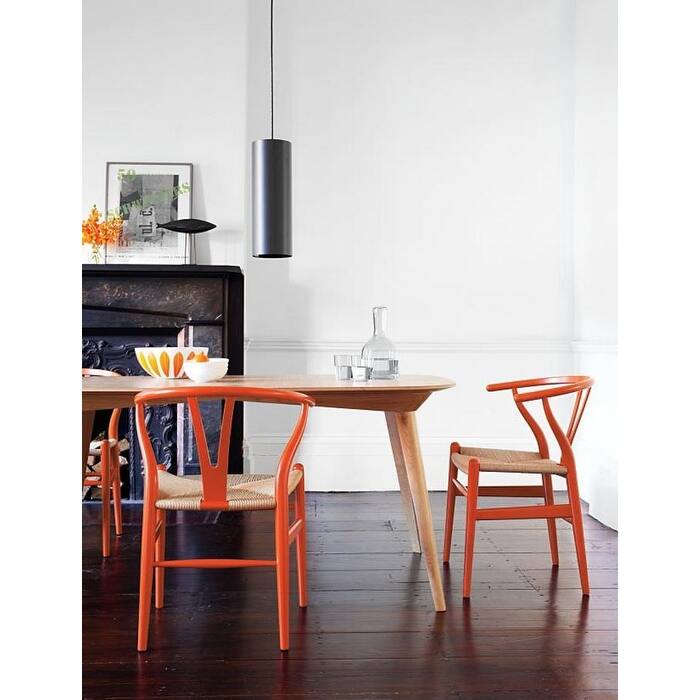 Set of 2 Modern Wish bone Solid Wooden Dining Chair with Woven Paper cord Seat, Farmhouse Y Back Elbow Side Chair