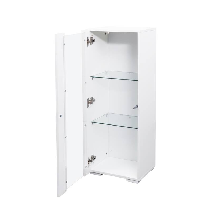 Floating Wall Cabinet Display Cabinet with Lights, Floor Storage Display Case with Glass Shelves for Living Room, Office