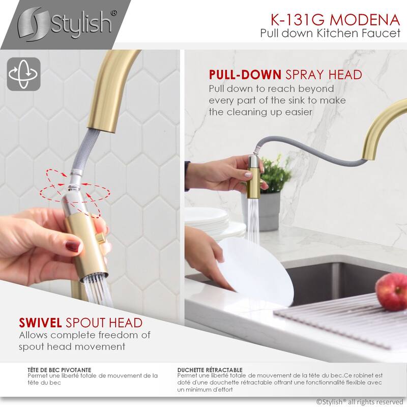 STYLISH Pull Down Kitchen Faucet + Soap Dispenser - Gold Finish