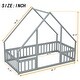 preview thumbnail 3 of 25, Kids Furniture Twin Size Wood House-Shaped Floor Bed Kids Bed with Fence and Guardrails, Grey