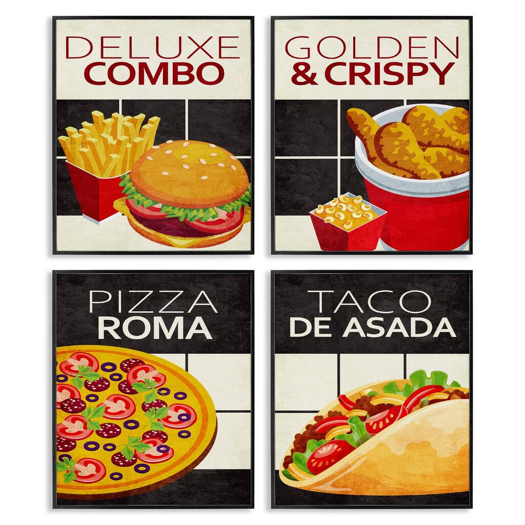 Stupell Fast Food American Cuisine Framed Giclee Art Design By Kim Allen (Set of 4)