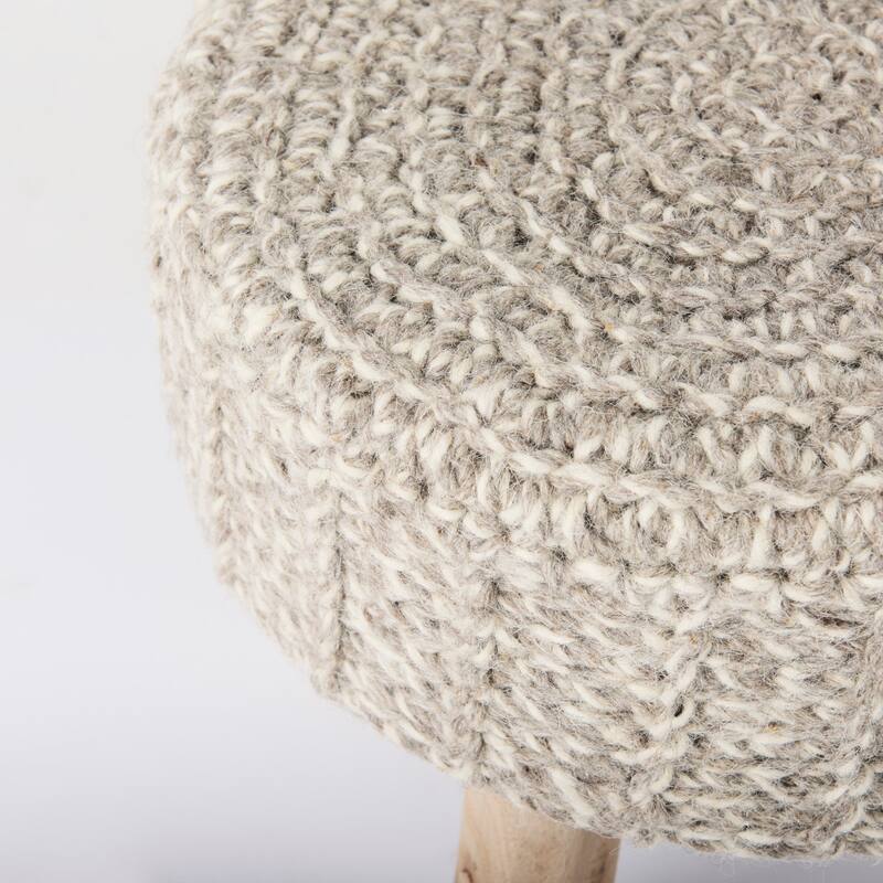Bina Wool With Brown Wood Legs Stool