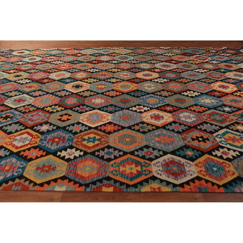 All-Over Kilim Oriental Large Rug Flatweave Wool Carpet - 10'4"x 15'10"