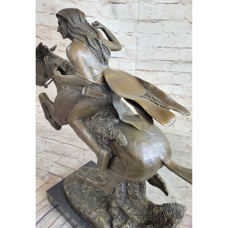 Frederic Remington Cheyenne Bronze Statue-Native American Indian On Imitative Horse
