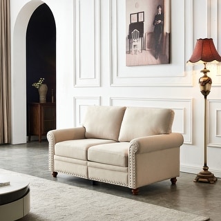 French Accent Loveseat Sofa Linen Fabric Sleeper Loveseat with Nailhead ...