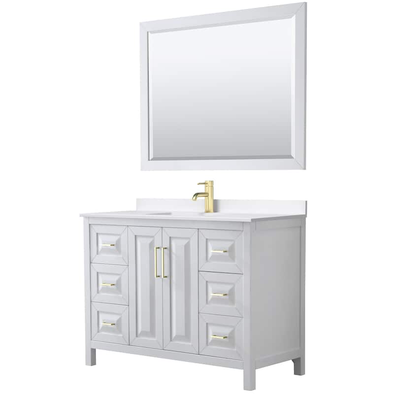 Wyndham Collection WCV252548S-QTZ-UNSM46 Daria 48" Free Standing - White / White Quartz Top / Brushed Gold Hardware
