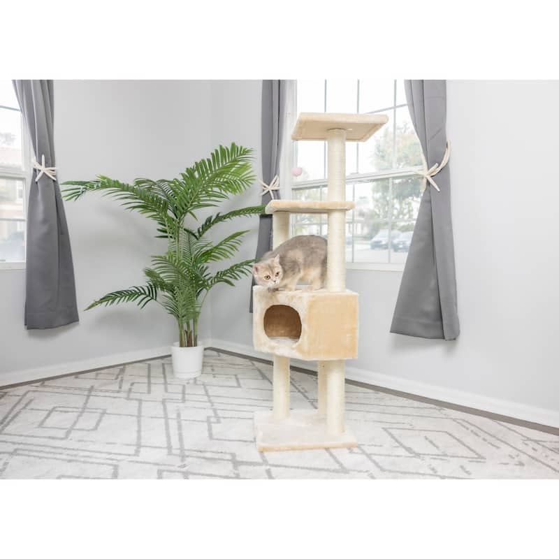 3 Tier Real Wood Cat Tree, Scratch furniture, Beige - Beige