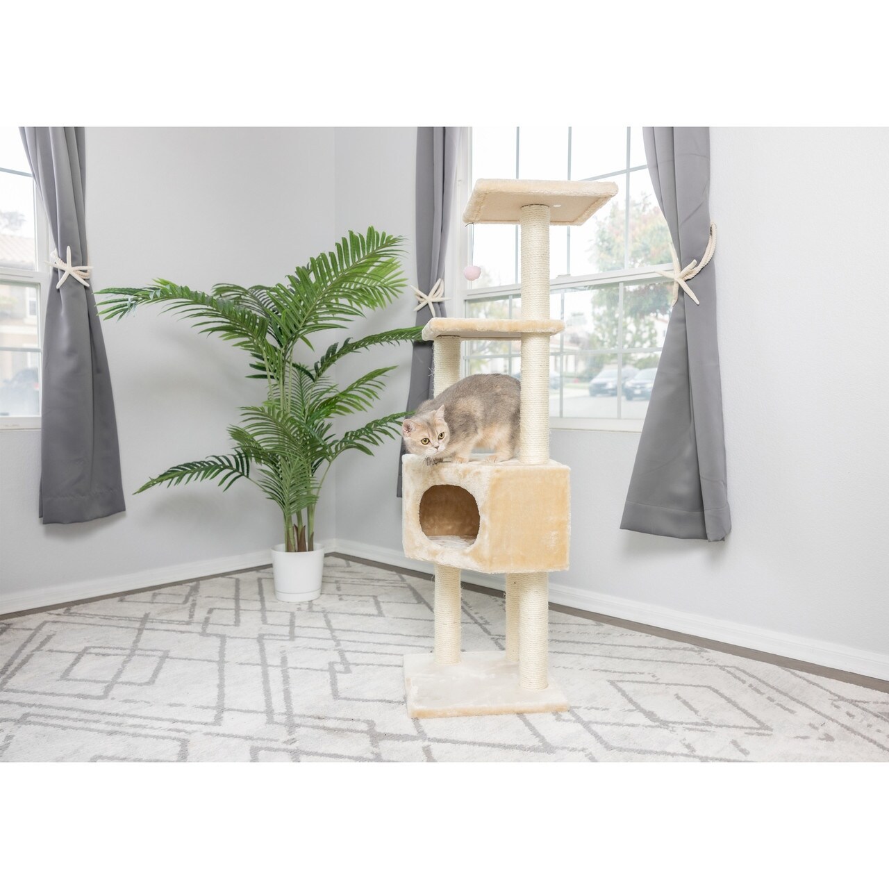 Prestige Cat Tree With Swing Perch - 55 Inch Multi-Level Cat Tower For Large Cats