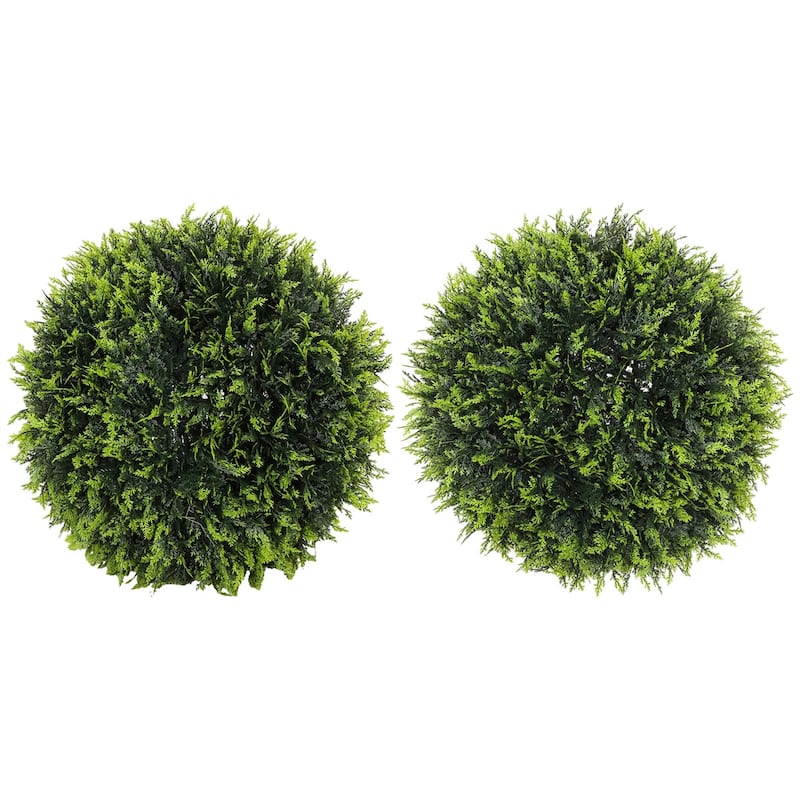 Set of 2 Green Artificial Topiary Balls with UV Protected Leaves for Indoor Outdoor Home Office Garden Decoration 17.7 Inch