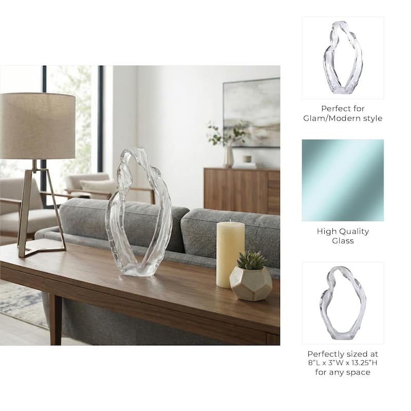 Modern Decorative Glass Sculpture for Home Decor - 14", White - 13.25"