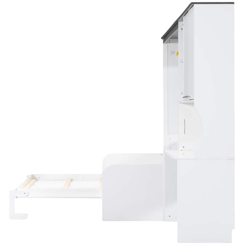 Solid Wood Murphy Bed Wall Bed with Loveseat, Storage Murphy Bed Cabinet with Built In Desk, No Box Spring Needed