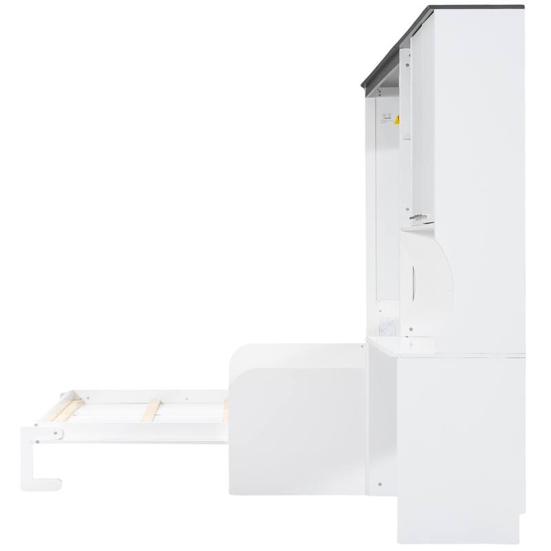 Space-saving Foldable Bed Design Murphy Bed Foldable Platform Bed with Sofa, All-in-one Storage Bookcase Cabinet and Desk