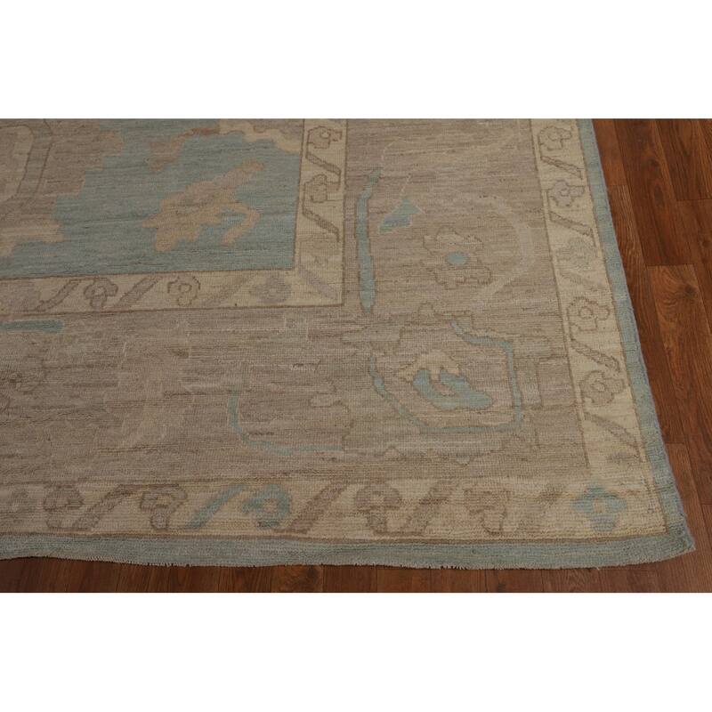 Light Blue Oushak Turkish Rug Hand-Knotted Wool Carpet - 9'0"x 11'10"