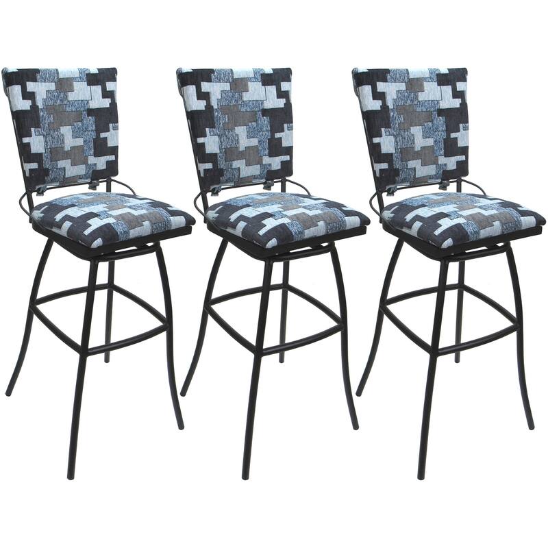 Set of 3 Outdoor Bar Stool Counter Extra Tall Jenna PB without Arms - Craftsman Flint - Black - Bar Height