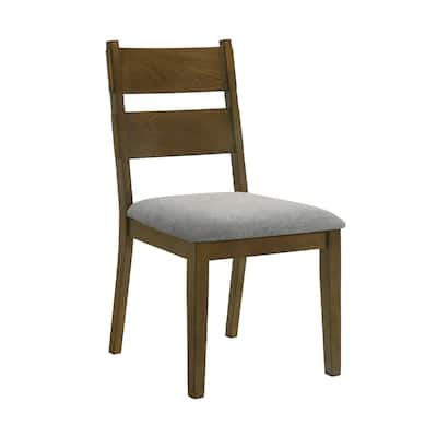 Lyoi Dining Chair Set of 2, Gray Padded Fabric Seat, Brown Wood Legs
