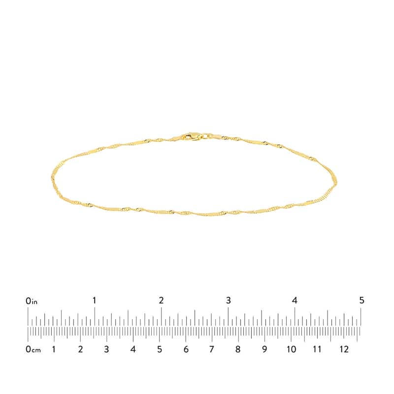 Curata 14k Yellow Gold 10" 1.75mm Flat Station Singapore Chain Ankle Bracelet Anklet