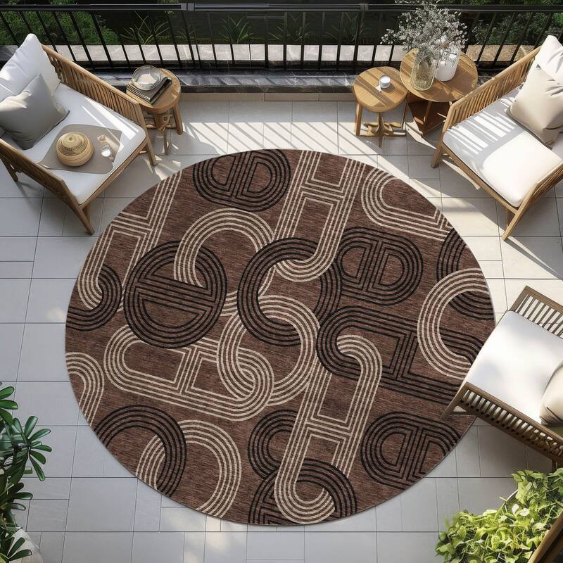 Machine Washable Indoor/ Outdoor Contemporary Geo Chantille Rug - Chocolate - 8' x 8'